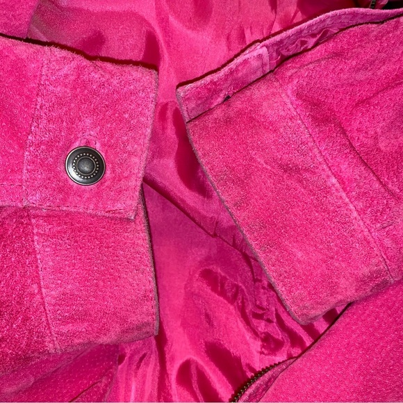 Fuscia Pink Suede LEATHER CHICO'S Zip Jacket size 3 - Picture 6 of 7